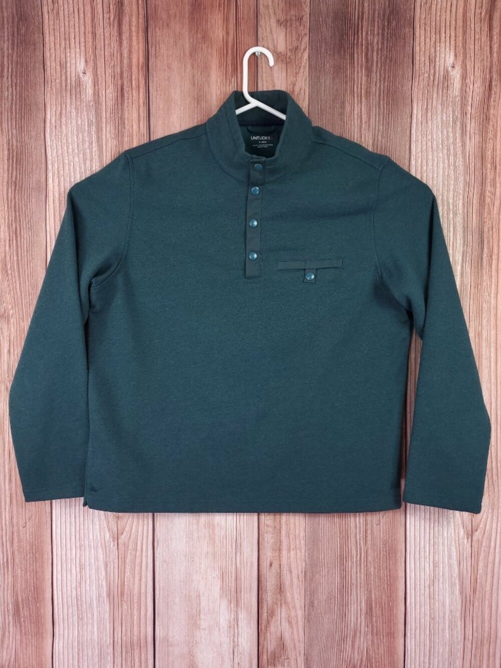 NWT UNTUCKit Fleece Pullover Mens XL Parkson Green Mock Neck Snap Sweatshirt